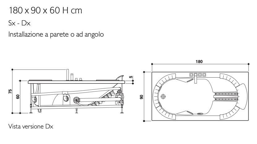 Jacuzzi, J-Sha Mi Whirlpool Tub 180x90 cm | Bertani