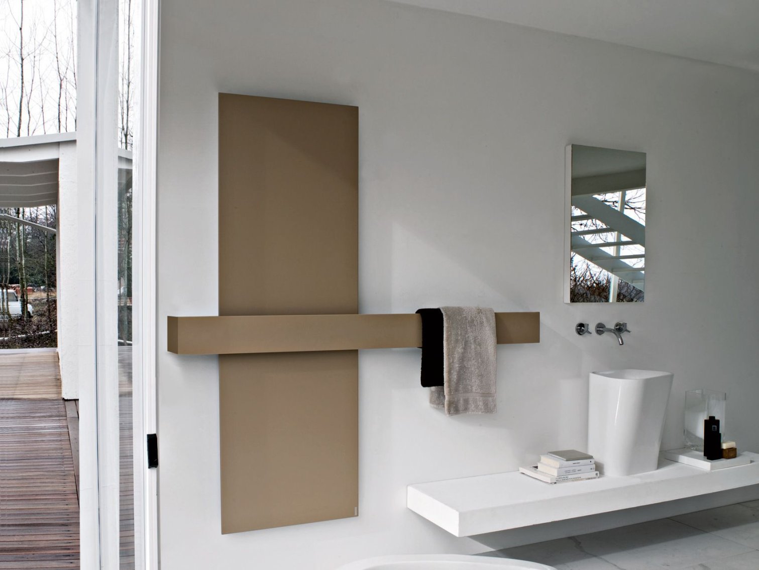 Tubes, Square Scaldasalviette + maniglione 180x46 cm Tortora Perlato