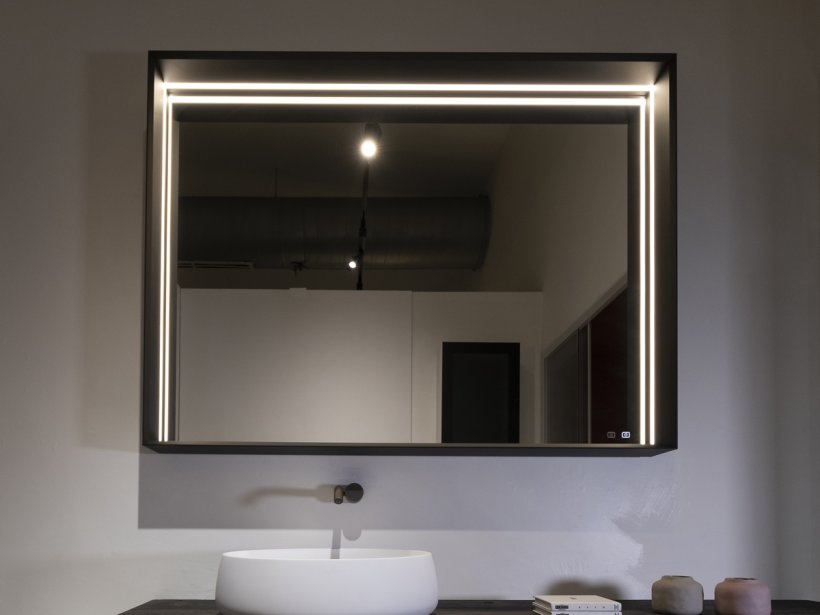 Idea, Pigreco Specchio illuminato 120x90 cm Nero Opaco